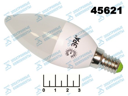 Лампа светодиодная 220V 6W E14 4000K белый свеча матовая Эра