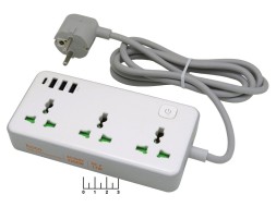 Сетевой фильтр 3/1.5м + 3USB + Type C AC7A с выключателем Hoco белый 17W (max-10A)