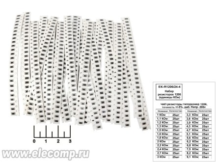 Набор резисторов 1206 1 кОм-9.1 кОм (600шт) (EK-R1206/24-4) 5%