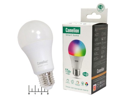 Лампа светодиодная 220V 11W E27 2700K-6500K A60 + RGB + Wi-Fi диммируемая Camelion Smart Home
