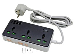 Сетевой фильтр 3/1.5м + 3USB + Type C AC7A с выключателем Hoco черный 17W (max-10A)