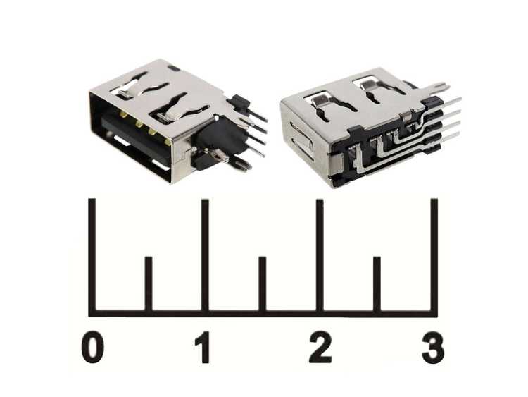 Разъем USB A гнездо на плату угловой USBA-J4 (S0911) купить оптом и в розницу в интернет-магазине Электронные компоненты