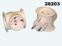 Тройник электрический /3 2 гнезда без земли + 1 гнездо с землей 16A 3T1 белый
