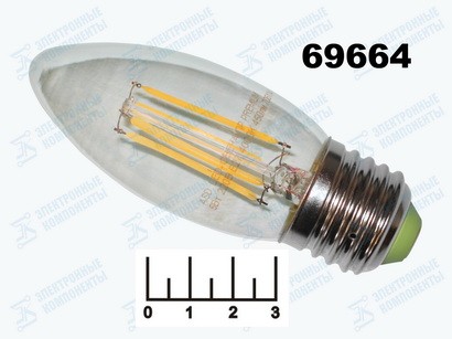 Лампа светодиодная 220V 5W E27 4000K белый свеча прозрачная нитевидная ASD/INHOME