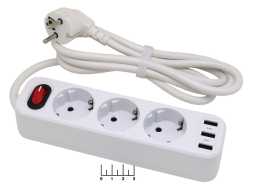 Сетевой фильтр 3/1.8м + 3USB Hoco NS2 с выключателем белый (max-16A)