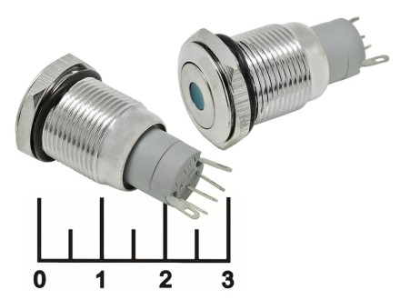 Кнопка IPBS-R/R с фиксацией антивандальная синяя металл 12V (16мм) (точка) 5 контактов