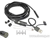 Видеокамера USB/micro USB/Type C инспекционная 8LED 8мм 5м эндоскоп (жесткий шнур)