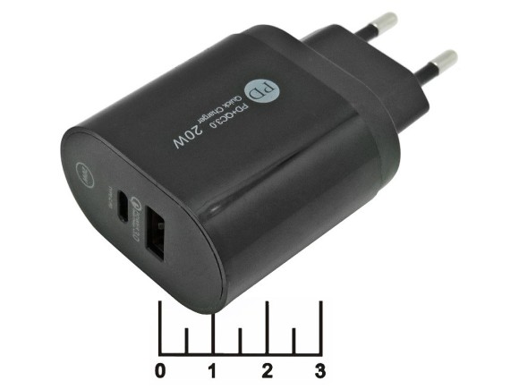 Сетевое зарядное устройство USB + Type C 5V 4A/9V 2.4A/12V 1.8A QC-3.0 20W KEKE-PD002