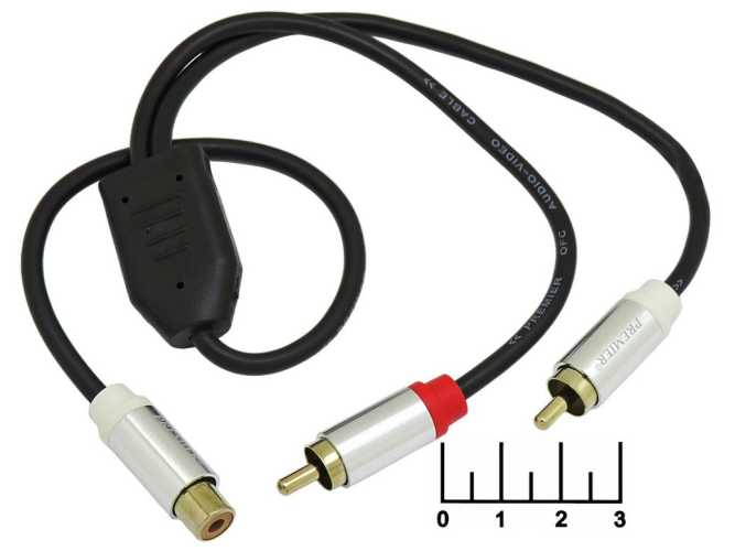 Переходник RCA 2 штекера/RCA гнездо gold металл 30см Premier (5-302)