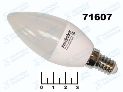 Лампа светодиодная 220V 8.5W E14 3000K белый теплый свеча матовая Smartbuy (37*100)