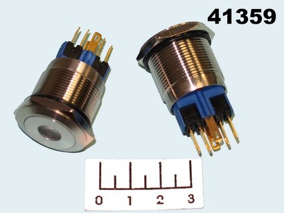 Кнопка IPBS-R/R GQ22-11ZD с фиксацией антивандальная красная металл 12V (22мм) (точка) 6 контактов