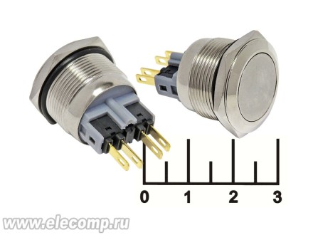 Кнопка PBS-R/R GQ22-11Z с фиксацией антивандальная металл (22мм) 4 контакта