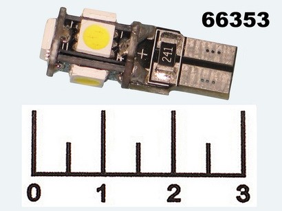 Лампа светодиодная 12V T10 5LED белая 5050W (Canbus)