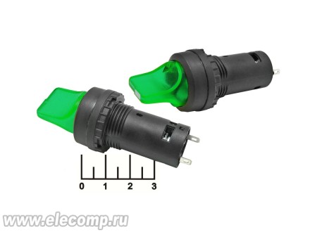 Выключатель 220/5 зеленый SB7-CK3365 3-х позиционный с фиксацией (подсветка 220V)