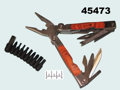 Инструмент складной карманный 8733AW большой с насадками дерево (Multi Tools)