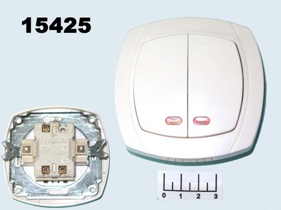 Выключатель 2-клавишный Powerman белый c индикацией керамика (6123)