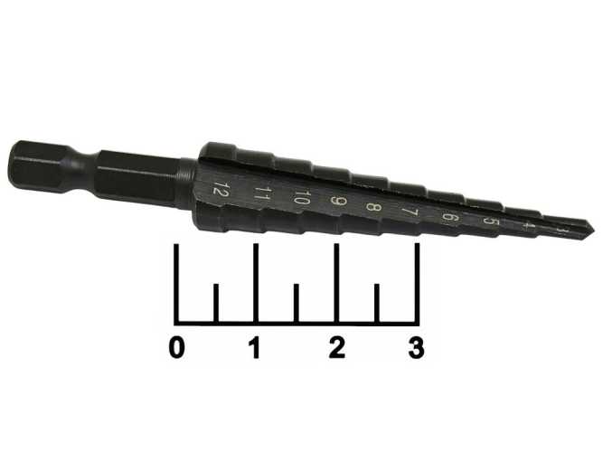 Сверло конусное 3-12мм (черное)