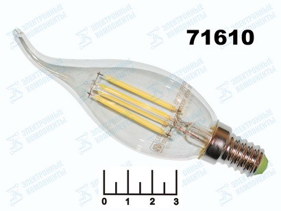 Лампа светодиодная 220V 5W E14 4000K белый свеча на ветру прозрачная нитевидная ASD/INHOME
