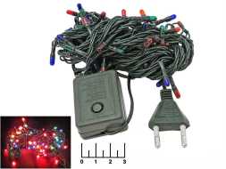 Гирлянда 100 ламп цветная 5м с контроллером (зеленая нить) UDL-S0500-100/DGA