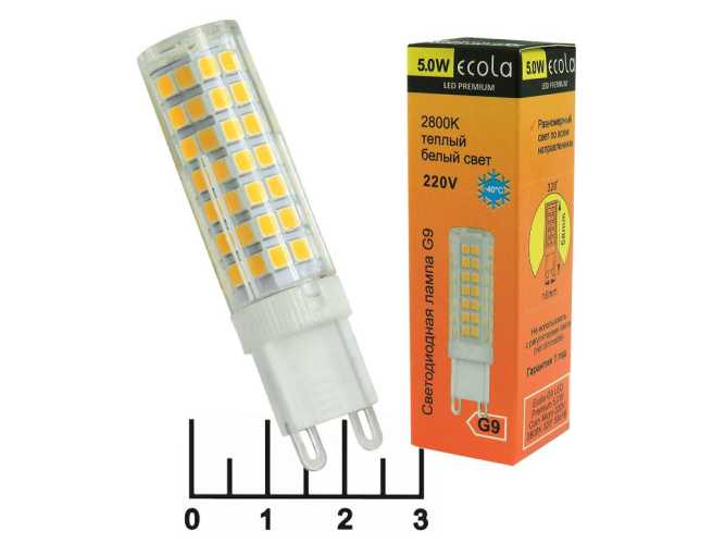 Лампа светодиодная 220V 5W G9 2800K белый теплый 88LED Ecola (425lm)