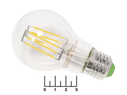 Лампа светодиодная 220V 8W E27 3000K белый теплый A60 прозрачная филаментная ASD (60*107)  (720lm)