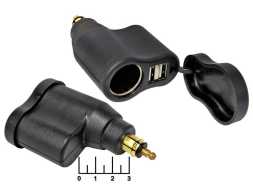 Зарядное устройство 2USB 5V 3.3A + гнездо прикуривателя с крышкой (mini штекер прикуривателя)