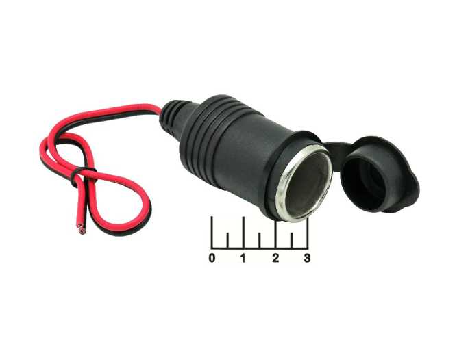 Разъем питания автомобильный гнездо прикуривателя с крышкой с проводом 30см