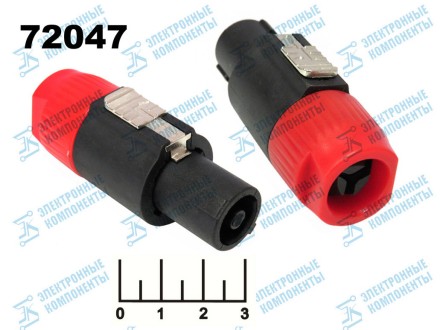 Разъем AUD Speakon штекер 4 контакта красный на кабель (68мм)