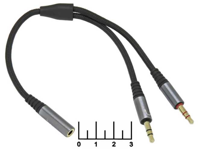 Переходник AUD 3.5 2 штекера стерео (микрофон)/AUD 3.5 4 контакта гнездо gold 25см шелк UPA21 Hoco