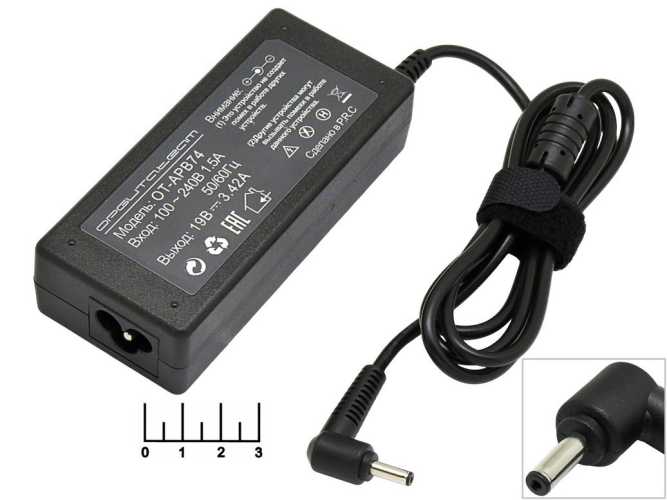 Блок питания 19V 3.42A Орбита OT-APB74 импульсный (4.0*1.35) без шнура (для ноутбука) угол