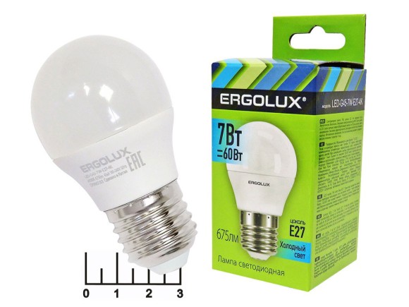 Лампа светодиодная 220V 7W E27 4500K белый шар G45 Ergolux (45*82)