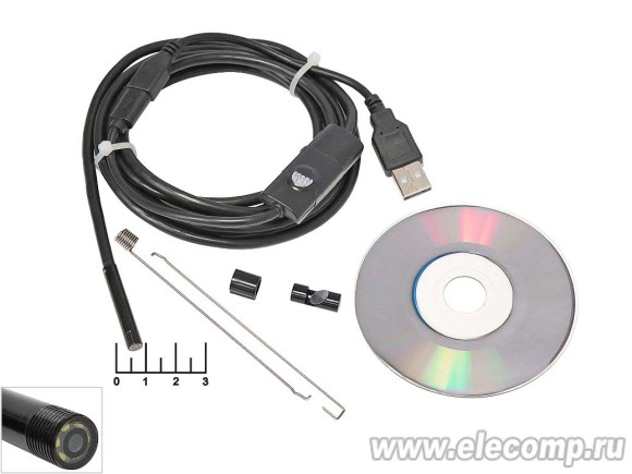 Видеокамера USB/micro USB инспекционная 6LED 5.5мм 2м эндоскоп (жесткий шнур) IP67