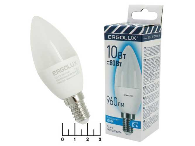 Лампа светодиодная 220V 10W E14 4500K белый свеча матовая Ergolux