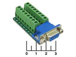 Разъем D-SUB гнездо 15pin + клеммник линейный 2*8pin горизонтальный на плате (1306-2)