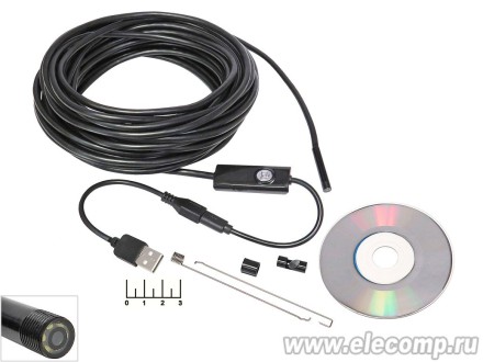 Видеокамера USB/micro USB инспекционная 6LED 5.5мм 10м эндоскоп IP67