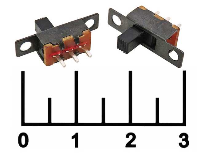 Переключатель движковый 2-х позиционный 3 контакта SS12F13 (№29/S0168) на плату
