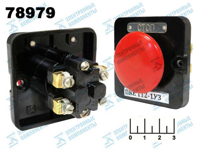 Кнопка ПКЕ112-1У3 красная гриб врезная (аналог)