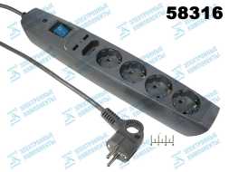 Сетевой фильтр 4+1/2м + 2USB Эра (max-16A) (серый)