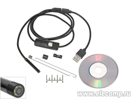 Видеокамера USB/micro USB инспекционная 6LED 5.5мм 1м эндоскоп IP67