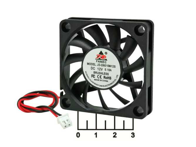 Вентилятор 12V 0.18A 60*60*10мм JD-D6010M12S (разъем 2pin)