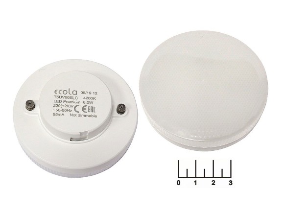 Лампа светодиодная 220V 6W GX53 4200K белый матовая Ecola premium (27*75) T5UV60ELC (480lm)