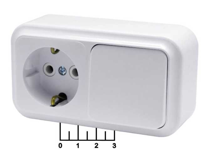 Розетка электрическая накладная с землей + выключатель 1-клавишный Bylectrica