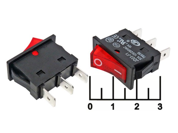 Выключатель 12/30 IRS-1C красный 2-х позиционный с фиксацией 3 контакта (JD03-F1) (подсветка 12V)