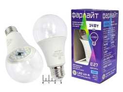 Лампа светодиодная 220V 14W E27 4000K белый A65 Фарлайт (65*125) (UVC)