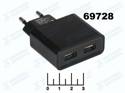 Сетевое зарядное устройство 2USB 5V 3A (1A) Smartbuy SBP-6000