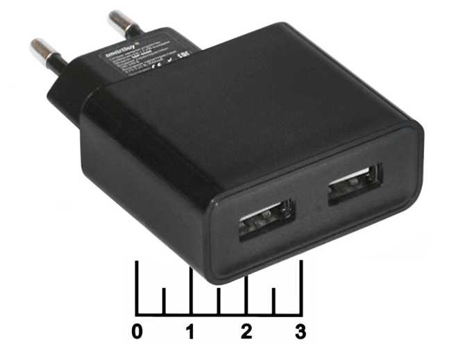Сетевое зарядное устройство 2USB 5V 3A (1A) Smartbuy SBP-6000