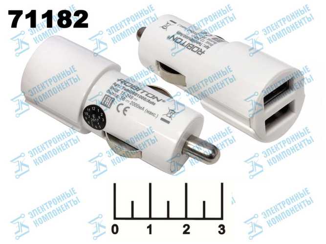 Автомобильное зарядное устройство 2USB 5V 2A Robiton TWINUSB1000/Auto