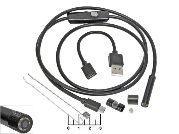 Видеокамера USB/micro USB инспекционная 6LED 7мм 2м эндоскоп