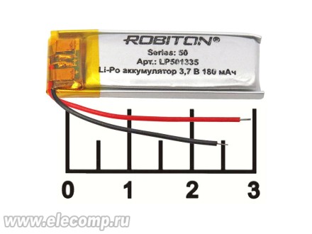Аккумулятор 3.7V 0.18A 35*11*5 LP501335 Lithium polymer Robiton