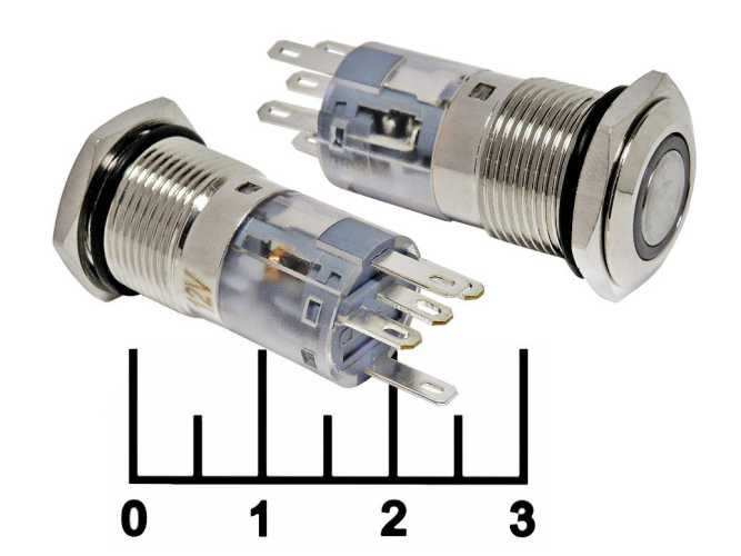 Кнопка LAS2-GQF-11E/O/N без фиксации антивандальная оранжевая металл 12V (16мм) (круг) 5 контактов